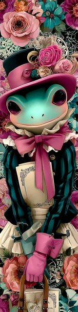 Free printable frog bookmark featuring striped shirt fancy frog holding booklet